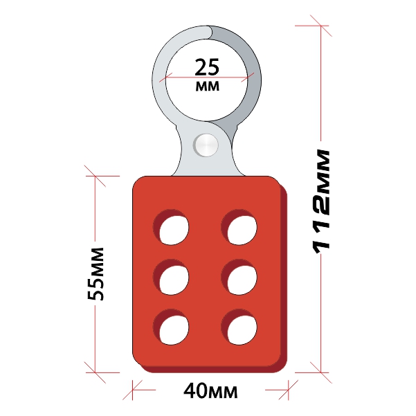 Чертеж замкового множителя алюминиевого с захватом 25 мм BA-K11, габаритные размеры 112×40 мм